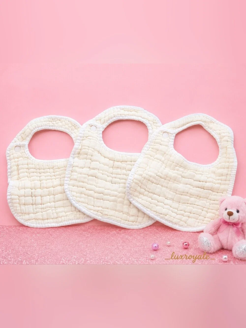 Pastel Yellow Muslin Cotton Baby Bib Set of 3 Soft Gauze One Size